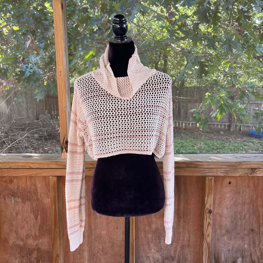 Free People Beach Montauk Dunes Crochet Cropped Sweater Size M/L
